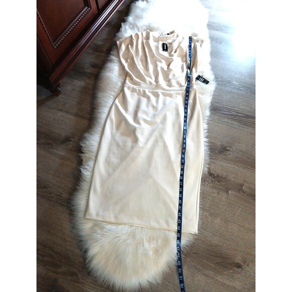 NWT EXPRESS Women's Size M Ivory Midi Dress w/Pleated and Draped Bodice Lined - Picture 8 of 10